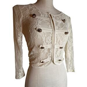 Wet Seal Deadstock Mesh Lace Jacket Womens S Ivory Overlay Sheer Gold Button Y2K